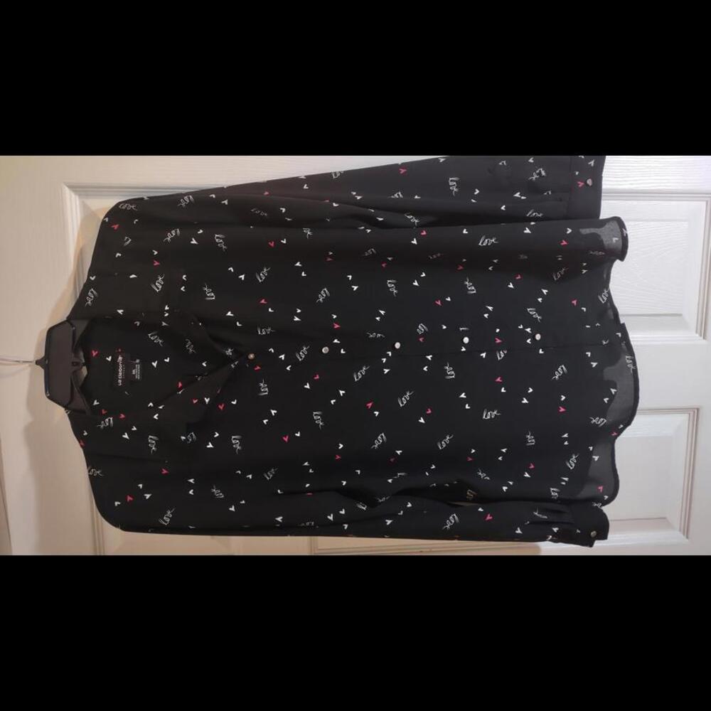 Liz Claiborne Career Love and Hearts Blouse Button Up Shirt XXL